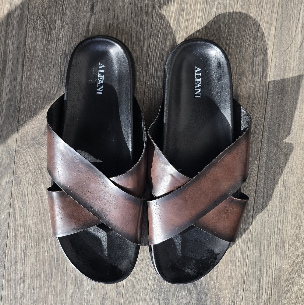 Alfani-Men's Fauz Leather Crossed Strap Sandals-11.5
